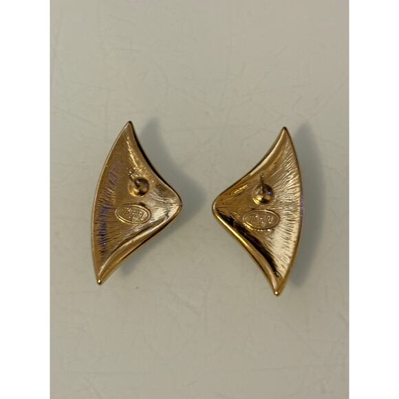 Vintage Trifari Statement Earrings Gold Tone Black Enamel - Picture 3 of 3